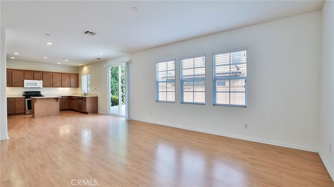 Empty room, Interior, Kitchen, Recessed Lighting, Wood Texture Flooring