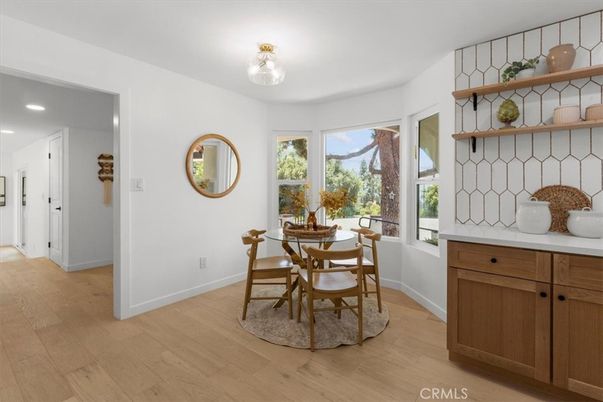 Dining room, Interior, Recessed Lighting, Wood Texture Flooring