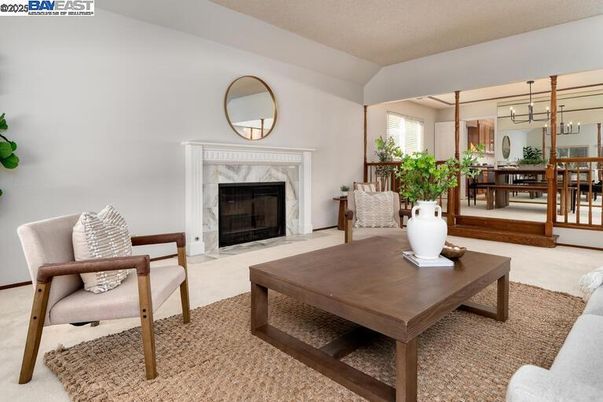 Dining room, Fireplace, Interior, Living room, Pendant Lights