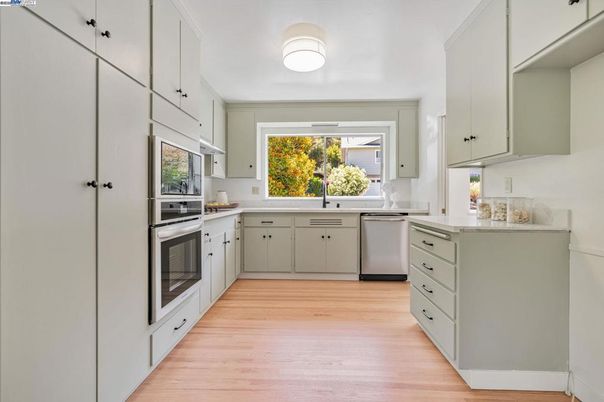 Interior, Kitchen, Stainless Steel Appliances, Wood Texture Flooring
