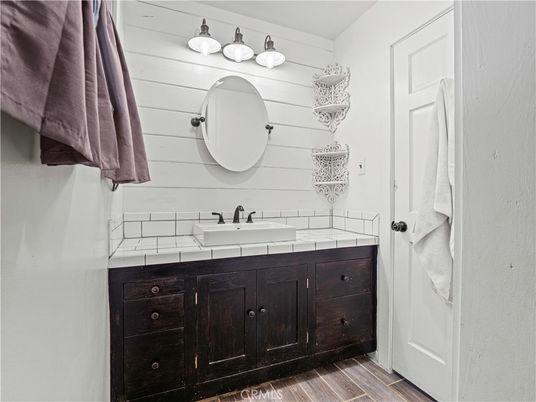 Bathroom, Interior, Tile Countertops, Wood Texture Flooring