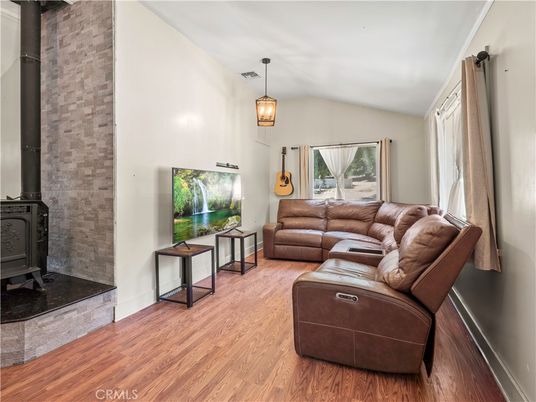 Fireplace, Interior, Living room, Pendant Lights, Wood Texture Flooring