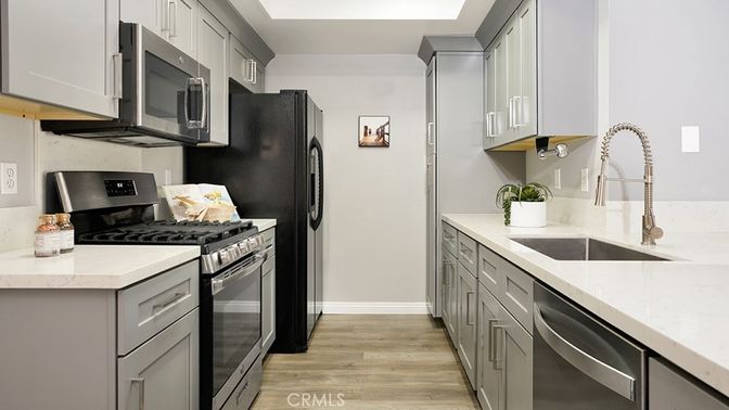 Interior, Kitchen, Stainless Steel Appliances, Wood Texture Flooring