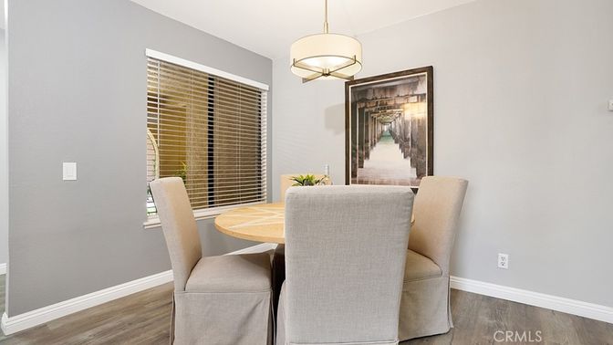 Dining room, Interior, Pendant Lights, Wood Texture Flooring