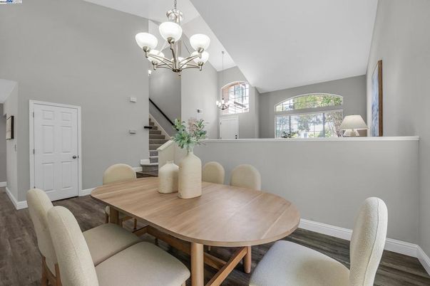 Chandelier, Dining room, Interior, Wood Texture Flooring