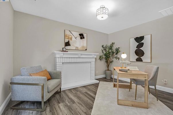 Fireplace, Home Office, Interior, Wood Texture Flooring
