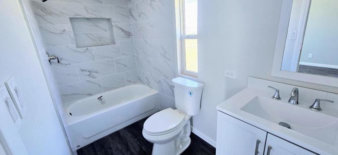Bathroom, Interior, Marble Walls, Wood Texture Flooring