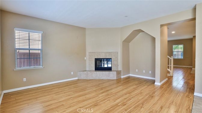 Empty room, Fireplace, Interior, Recessed Lighting, Wood Texture Flooring