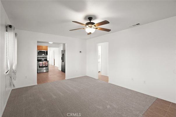 Empty room, Interior, Kitchen, Recessed Lighting, Stainless Steel Appliances