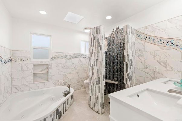 Bathroom, Dual Sink Vanities, Interior, Marble Walls, Recessed Lighting