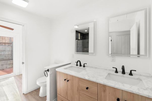 Bathroom, Dual Sink Vanities, Interior, Wood Texture Flooring