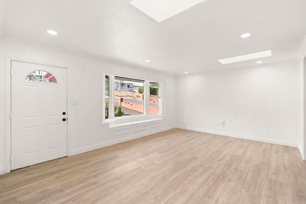 Empty room, Fireplace, Interior, Stone Walls, Wood Texture Flooring