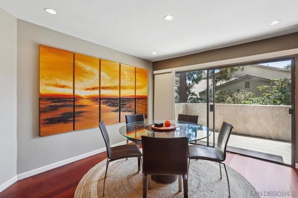 Dining room, Interior, Recessed Lighting, Wood Texture Flooring