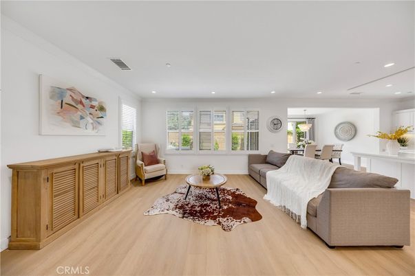 Dining room, Interior, Living room, Pendant Lights, Recessed Lighting, Wood Texture Flooring