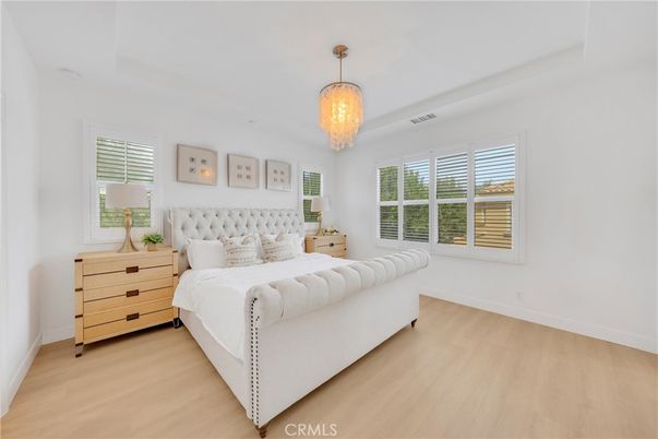 Bedroom, Chandelier, Interior, Wood Texture Flooring