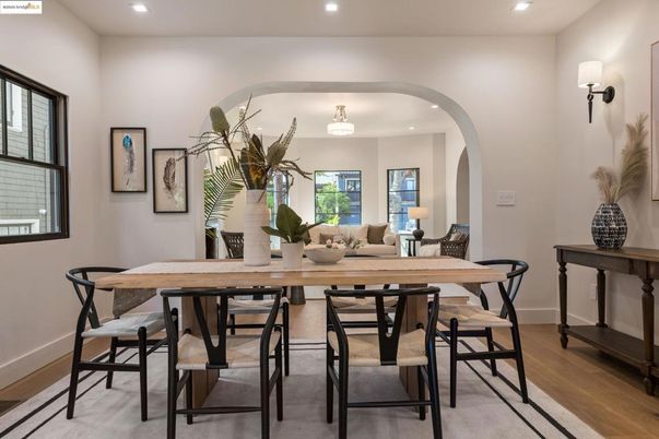Dining room, Interior, Recessed Lighting, Wood Texture Flooring