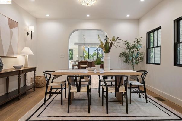 Dining room, Interior, Recessed Lighting, Wood Texture Flooring