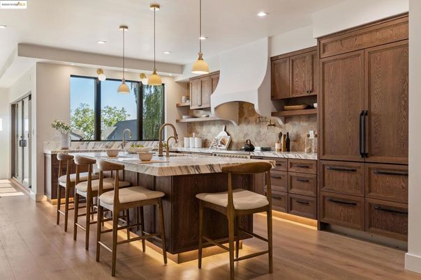Interior, Kitchen, Pendant Lights, Recessed Lighting, Wood Texture Flooring