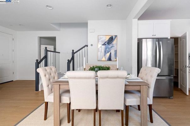 Dining room, Interior, Recessed Lighting, Wood Texture Flooring