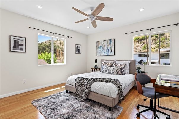 Bedroom, Home Office, Interior, Recessed Lighting, Wood Texture Flooring