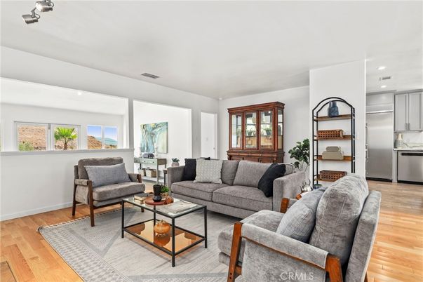 Interior, Kitchen, Living room, Recessed Lighting, Stainless Steel Appliances, Wood Texture Flooring
