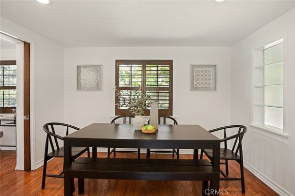 Dining room, Interior, Recessed Lighting, Wood Texture Flooring