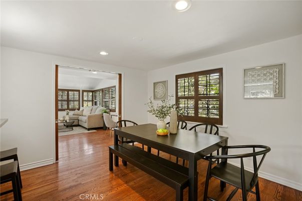 Dining room, Interior, Living room, Recessed Lighting, Wood Texture Flooring