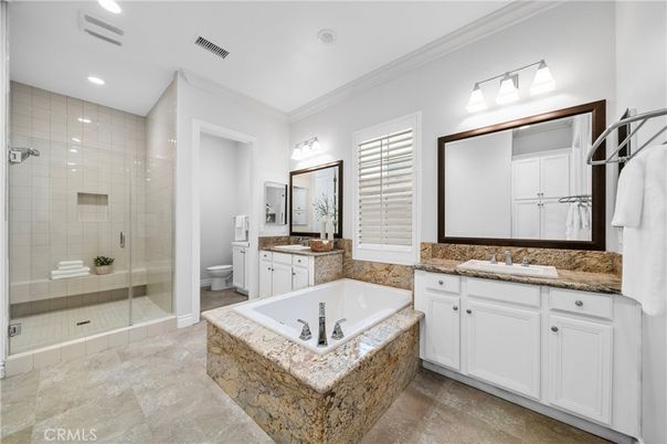 Bathroom, Dual Sink Vanities, Glass Shower, Interior, Recessed Lighting