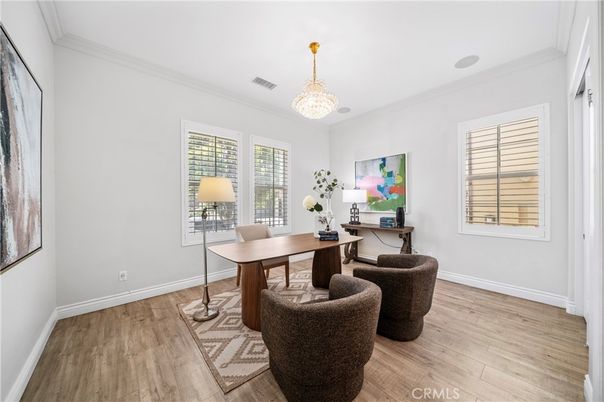Chandelier, Home Office, Interior, Wood Texture Flooring