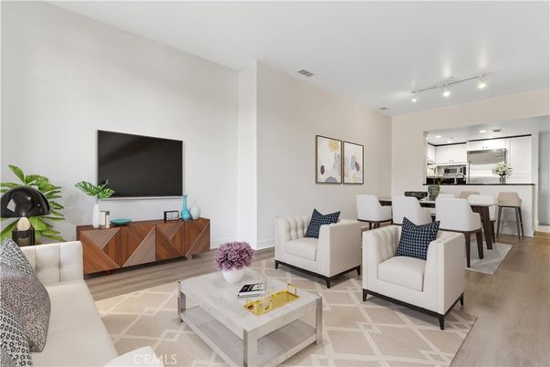 Dining room, Interior, Kitchen, Living room, Stainless Steel Appliances, Wood Texture Flooring