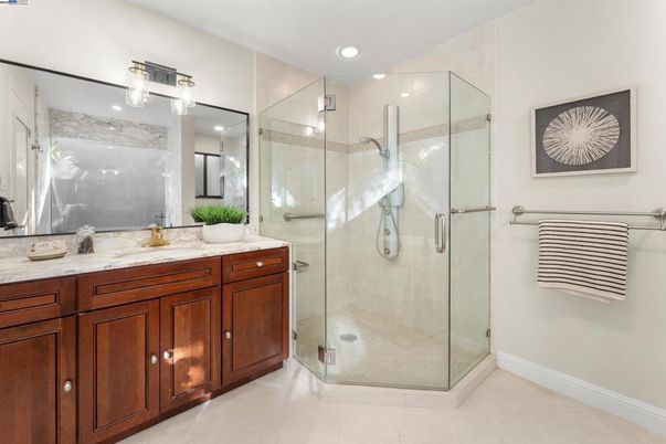 Bathroom, Dual Sink Vanities, Glass Shower, Interior, Recessed Lighting