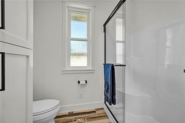 Bathroom, Glass Shower, Interior, Wood Texture Flooring