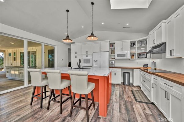 Interior, Kitchen, Pendant Lights, Recessed Lighting, Wood Texture Flooring