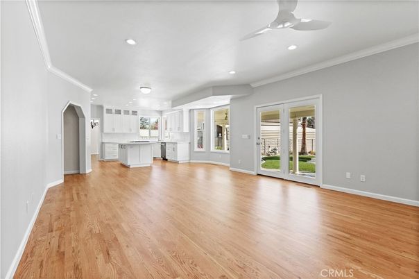 Empty room, Interior, Kitchen, Recessed Lighting, Wood Texture Flooring