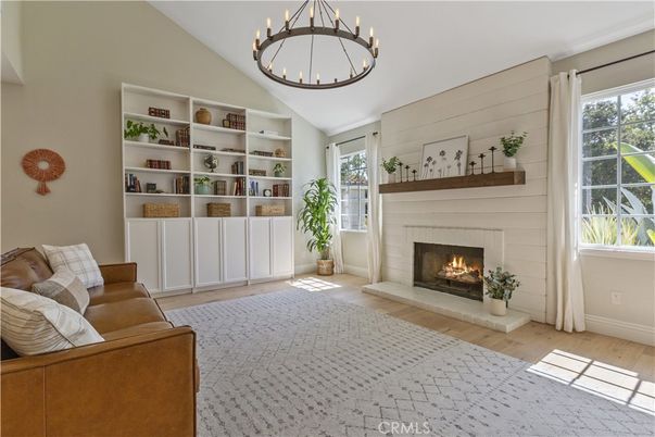 Fireplace, Interior, Pendant Lights, Wood Texture Flooring