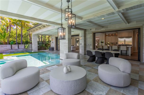Dining room, Exterior, Interior, Living room, Pendant Lights, Pool, Stainless Steel Appliances