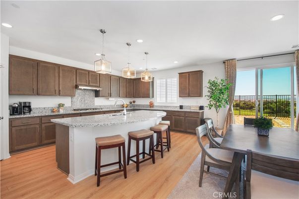 Dining room, Interior, Kitchen, Pendant Lights, Recessed Lighting, Wood Texture Flooring
