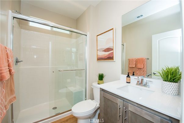 Bathroom, Glass Shower, Interior, Wood Texture Flooring