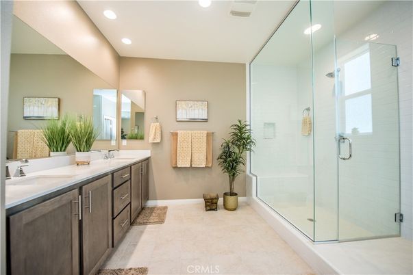 Bathroom, Dual Sink Vanities, Glass Shower, Interior, Recessed Lighting