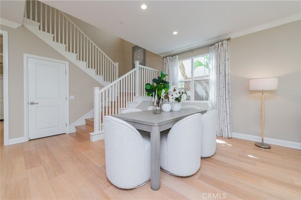 Dining room, Interior, Recessed Lighting, Wood Texture Flooring