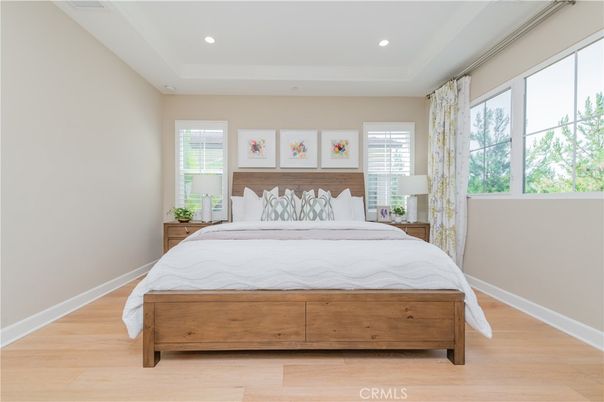 Bedroom, Interior, Recessed Lighting, Wood Texture Flooring