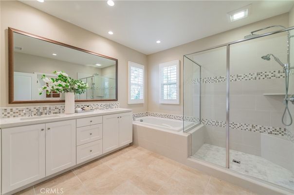 Bathroom, Dual Sink Vanities, Glass Shower, Interior, Recessed Lighting
