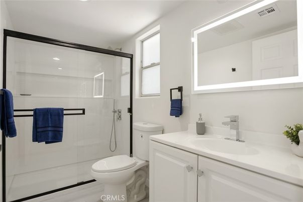 Bathroom, Glass Shower, Interior, Wood Texture Flooring