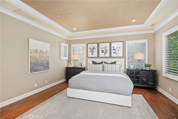 Bedroom, Interior, Recessed Lighting, Wood Texture Flooring