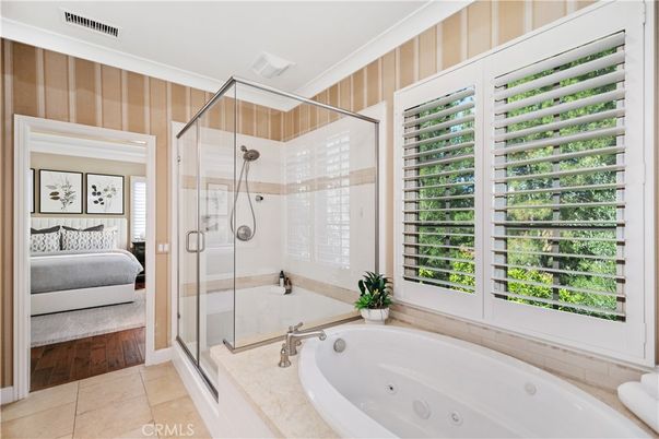 Bathroom, Bedroom, Glass Shower, Interior, Wood Texture Flooring