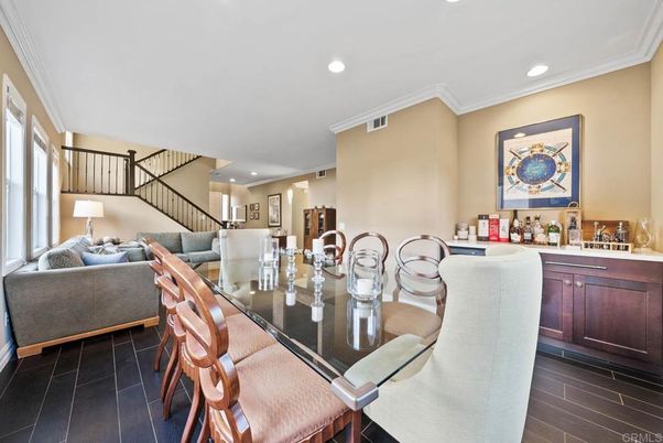 Dining room, Interior, Living room, Recessed Lighting, Wood Texture Flooring
