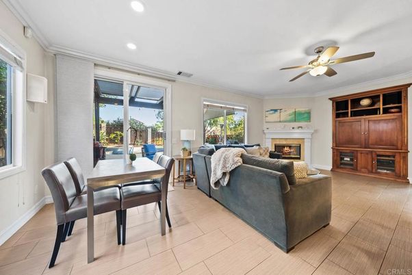 Dining room, Fireplace, Interior, Living room, Recessed Lighting