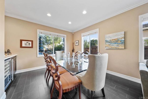 Dining room, Interior, Recessed Lighting, Wood Texture Flooring