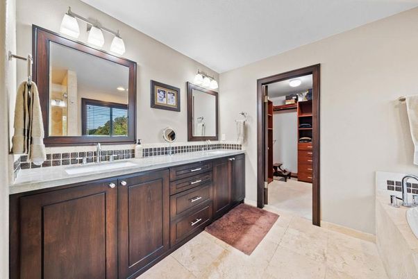 Bathroom, Dual Sink Vanities, Interior, Recessed Lighting, Tile Countertops