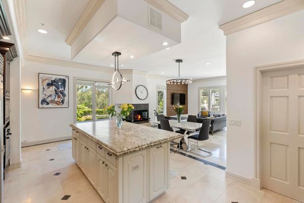 Dining room, Fireplace, Interior, Kitchen, Living room, Pendant Lights, Recessed Lighting